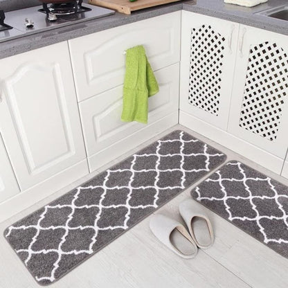 Durable Trellis Microfiber Anti-Slip Kitchen Rug Set | Pack of 2