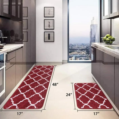 Durable Trellis Microfiber Anti-Slip Kitchen Rug Set | Pack of 2