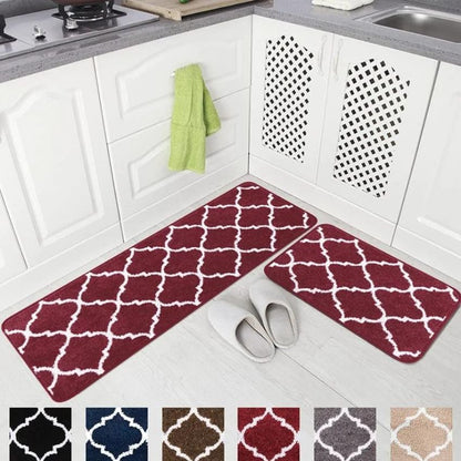 Durable Trellis Microfiber Anti-Slip Kitchen Rug Set | Pack of 2