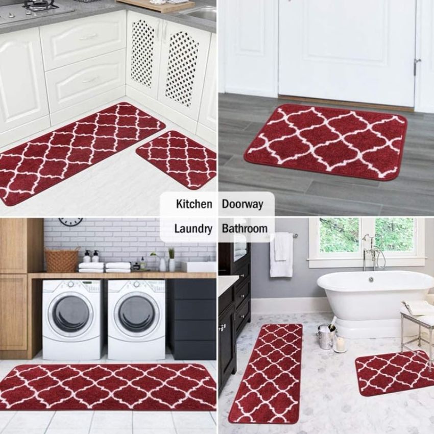 Durable Trellis Microfiber Anti-Slip Kitchen Rug Set | Pack of 2