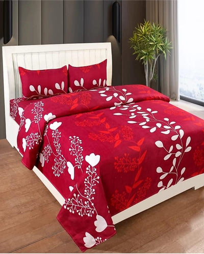 Delightful Print Glace Cotton Double Bedsheet with Pillow Covers | Queen Size | 90 x 90 inches