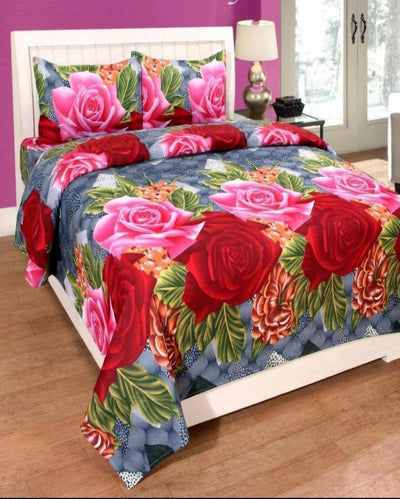 Elegant Printed Glace Cotton Double Bedsheet with  Pillow Covers | Queen Size | 90 x 90 inches