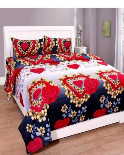 Modern Glace Cotton Double Bedsheet &  Pillow Covers with Beautiful Print | Queen Size | 90 x 90 inches