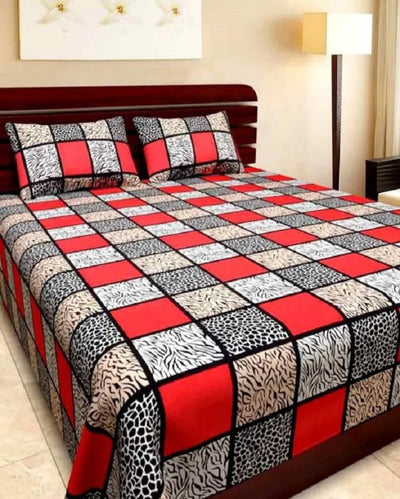 Elegant Glace Cotton Double Bedsheet & Pillow Covers with Stylish Print | Queen Size | 90 x 90 inches