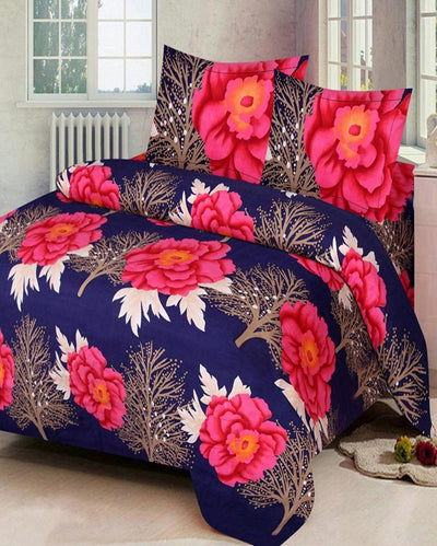 Unique Print Glace Cotton Double Bedsheet with  Coordinated Pillow Covers | Queen Size | 90 x 90 inches