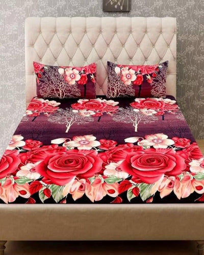 Trendy Glace Cotton Double Bedsheet with Pillow Covers in Beautiful Print | Queen Size | 90 x 90 inches