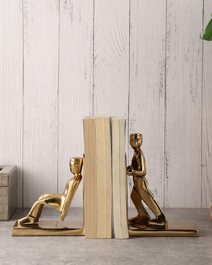 Modern Working Man Sculpture For Artistic Desk Displays Aluminium Bookends