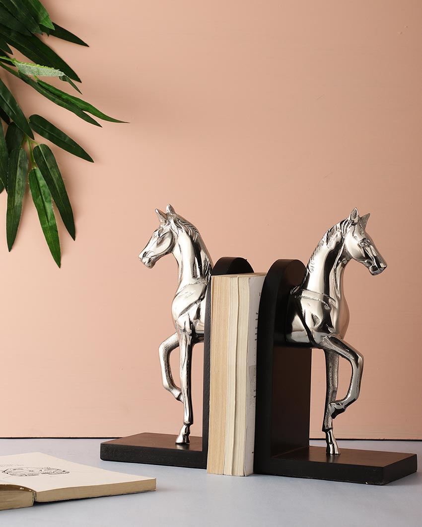 Stylish Trotting Horse Sculpture For Artistic Home Displays Aluminium Bookends | 4 x 5 x 11 inches