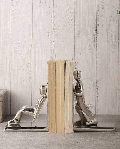 Modern Working Man Sculpture For Artistic Desk Displays Aluminium Bookends