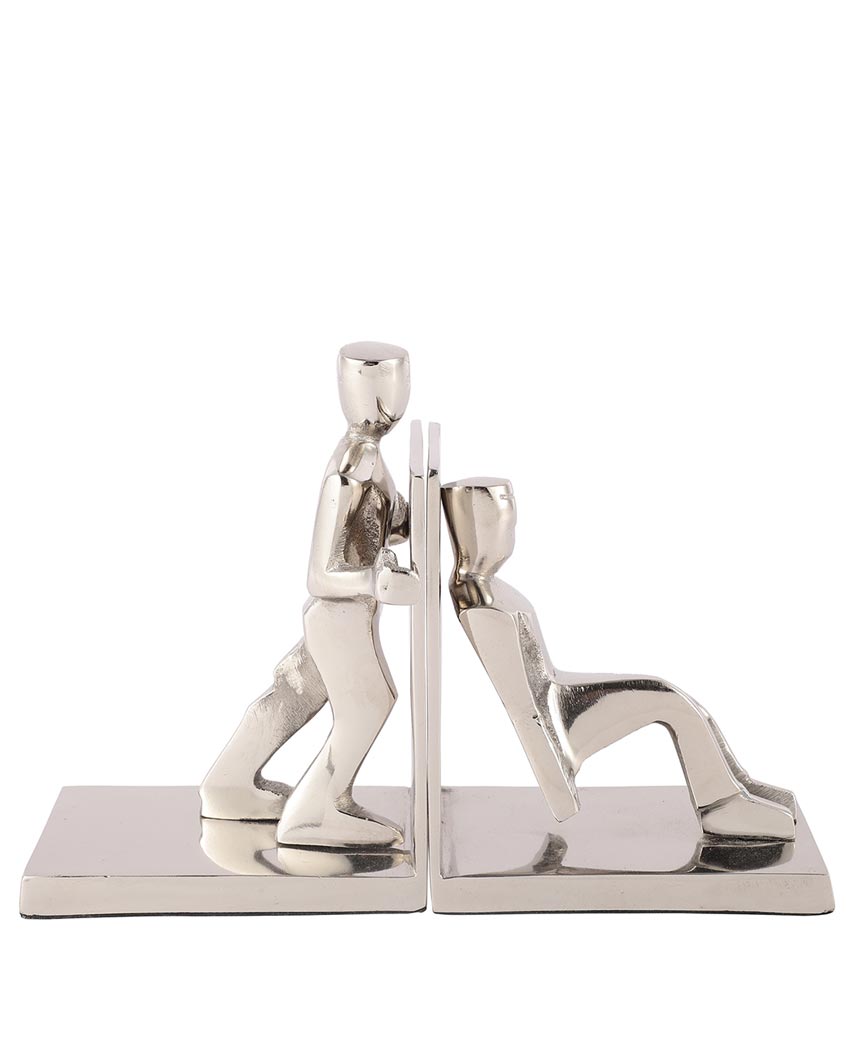 Modern Working Man Sculpture For Artistic Desk Displays Aluminium Bookends