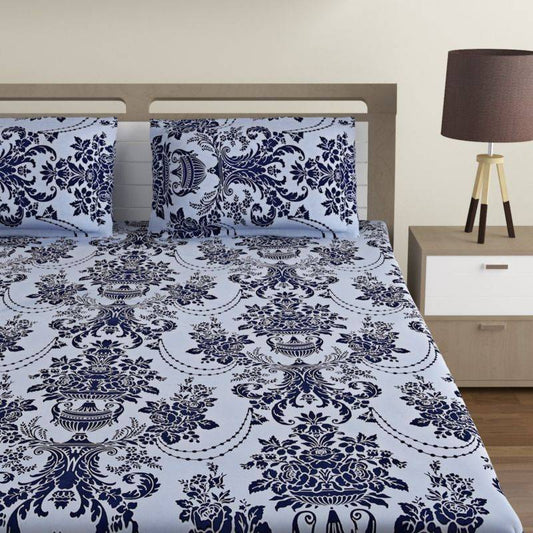 Blue Ethnic Shadow Print Cotton Bedding Set Double Size