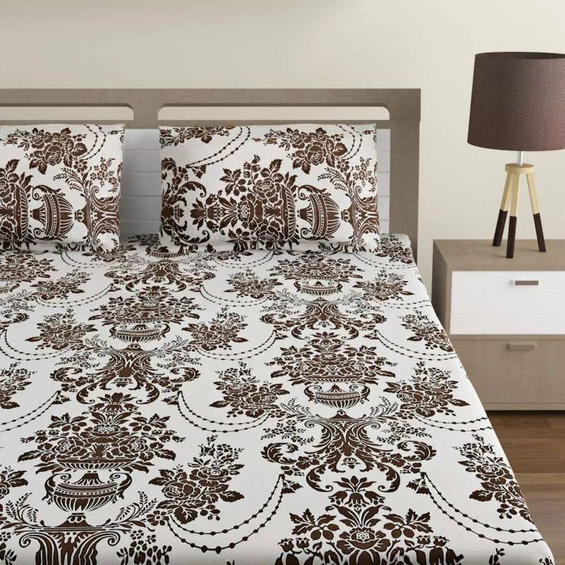 Brown Geometric Shadow Print Cotton Bedding Set Double Size