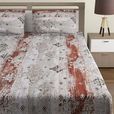 Grey Floral Light Print Cotton Bedding Set Double Size