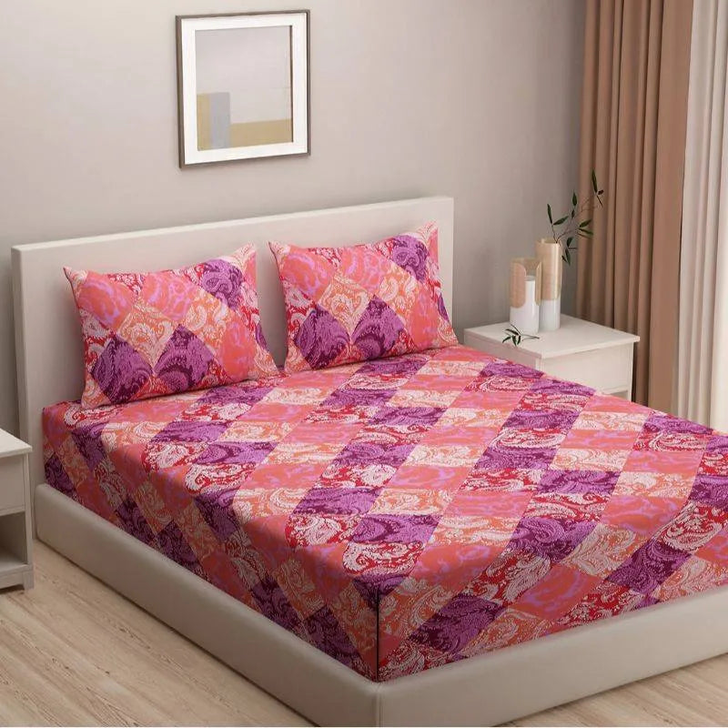 Purple Floral Print Cotton Bedding Set | Double Size Default Title