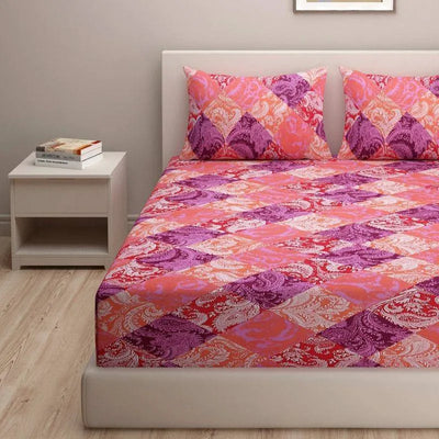 Purple Floral Print Cotton Bedding Set | Double Size Default Title