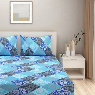 Stylish Sky Blue Floral Print Cotton Bedding Set | Double Size Default Title