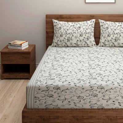 Stylish Off-White Floral Print Cotton Bedding Set | Double Size Default Title