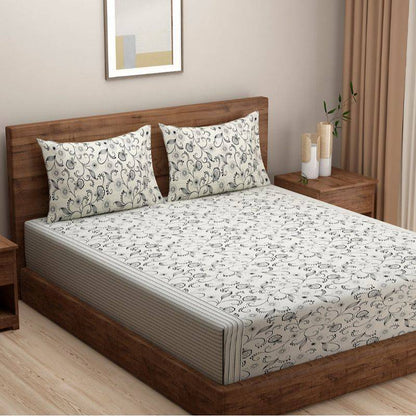 Stylish Off-White Floral Print Cotton Bedding Set | Double Size Default Title