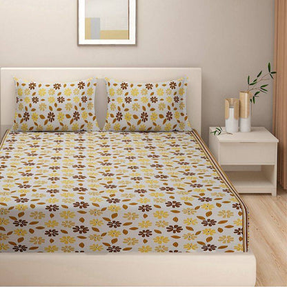 Floral Print Yellow Cotton Bedding Set | Double Size Default Title