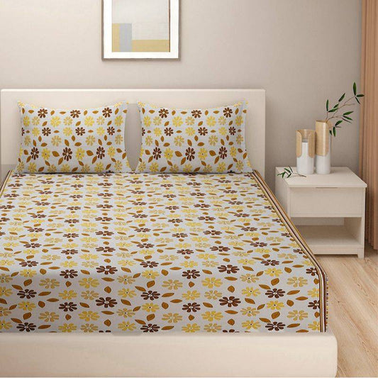 Floral Print Yellow Cotton Bedding Set | Double Size Default Title