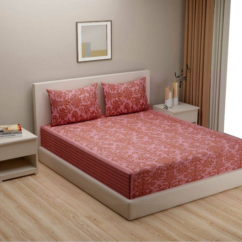 Floral Print Cotton Bedding Set | Double Size Pink