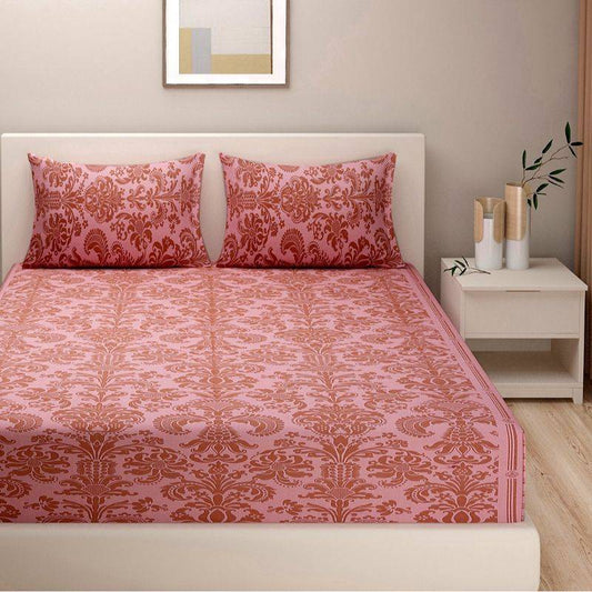 Floral Print Cotton Bedding Set | Double Size Pink