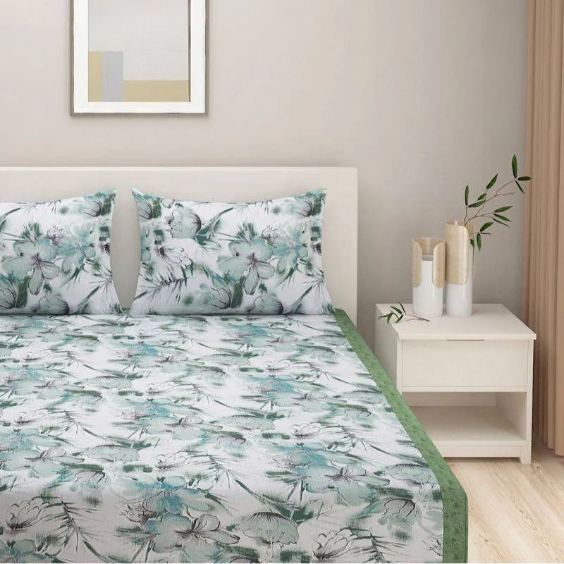 Floral Print Cotton Bedding Set | Double Size White