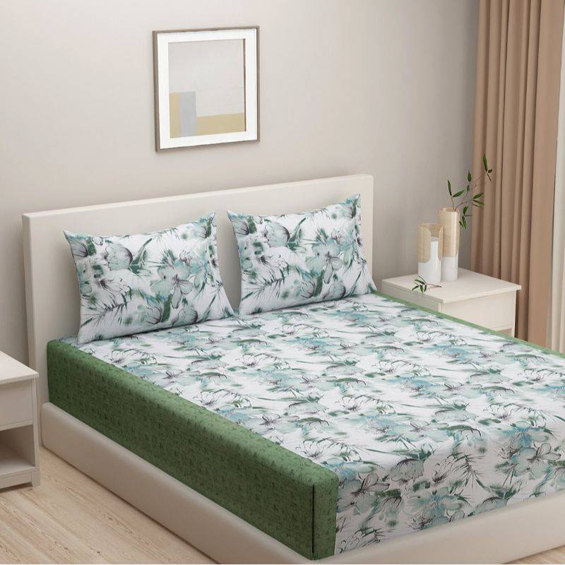 Floral Print Cotton Bedding Set | Double Size White