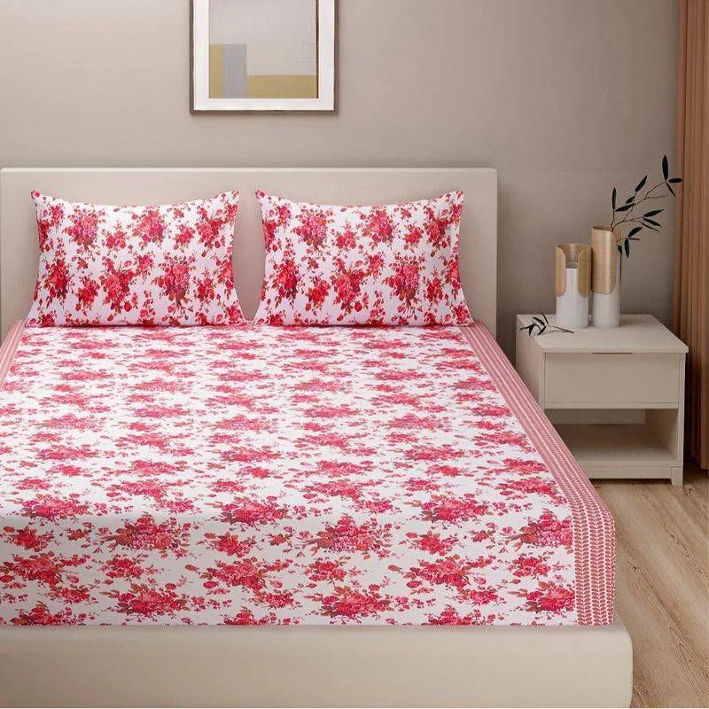 Classy White Floral Print Cotton Bedding Set | Double Size Default Title