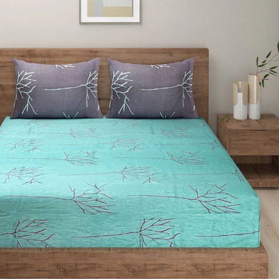 Green Floral Glow Print Cotton Bedding Set Double Size