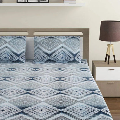 Blue Abstract Glow Print Cotton Bedding Set Double Size