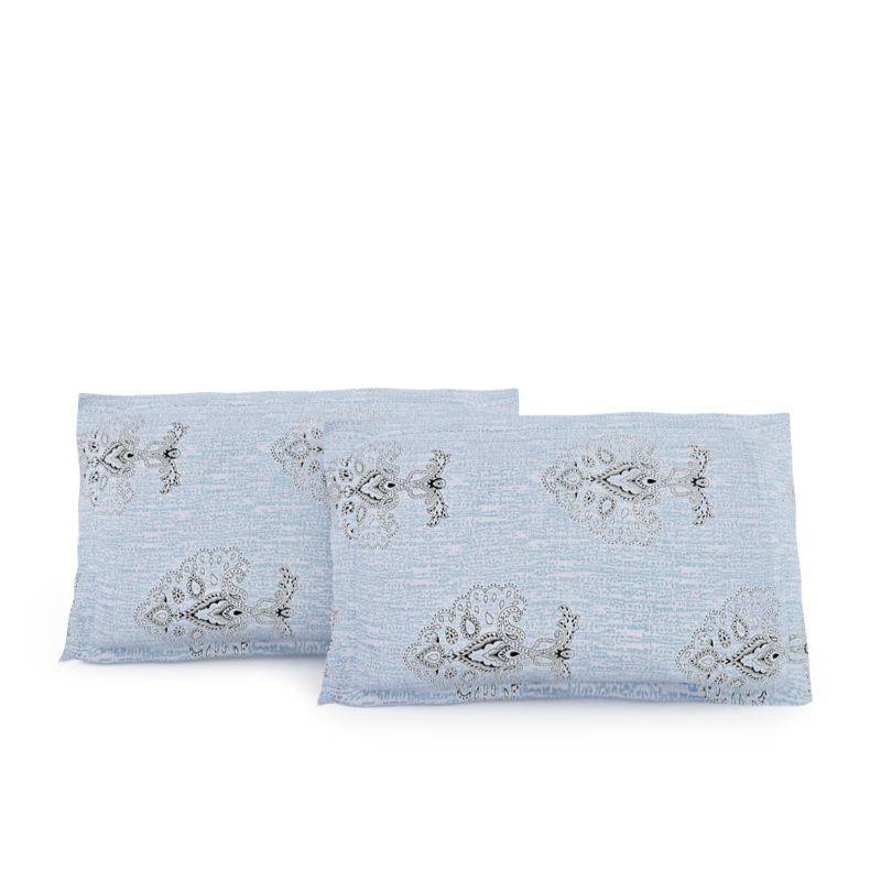 Sky Blue Floral Glow Print Cotton Bedding Set Double Size