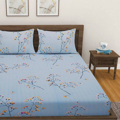 Blue Floral Glow Print Cotton Bedding Set Double Size