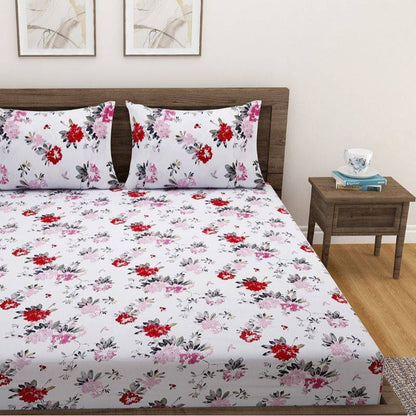 Pink Floral Glow Print Cotton Bedding Set Double Size