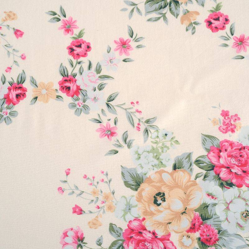 Satin Off White Floral Premium Print Cotton Bedding Set Double Size