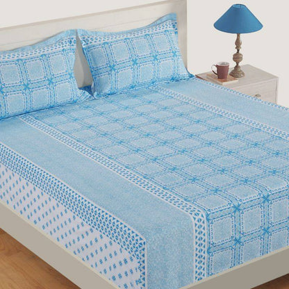 Satin Blue Floral Premium Print Cotton Bedding Set Double Size