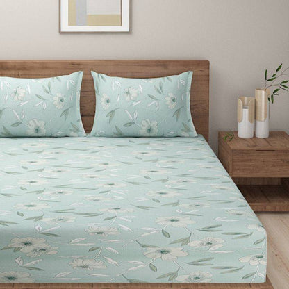 Teal Floral Premium Print Cotton Bedding Set Double Size