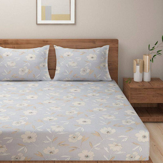 Grey Floral Premium Print Cotton Bedding Set Double Size