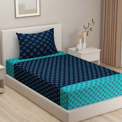 Shades of Paradise Cotton Bedding Set | Double Size | Multiple Colors Dark Blue