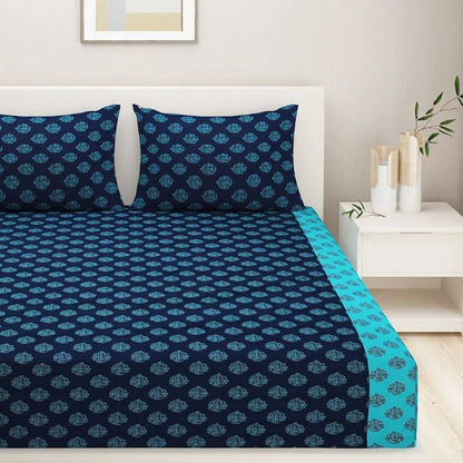 Shades of Paradise Cotton Bedding Set | Double Size | Multiple Colors Dark Blue