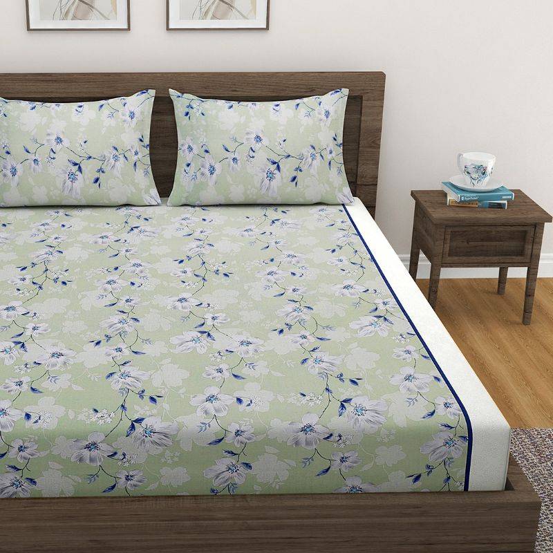 Classy Green Geometric Premium Print Cotton Bedding Set Double Size