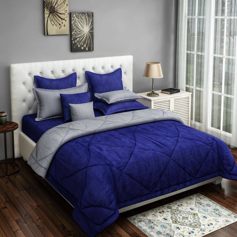 Shiny Grey Floral Print Cotton Bedding Set | Double Size Default Title