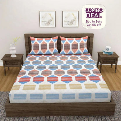 Multicolor Cotton Bedding Set With Pillow Covers | Double Size | 90 x 108 inches