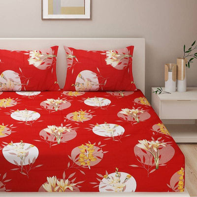 Red Motifs Modern Print Cotton Satin Bedding Set Double Size