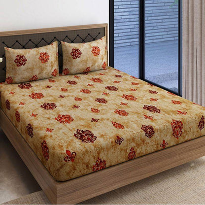 Brown Motifs Modern Print Cotton Satin Bedding Set Double Size