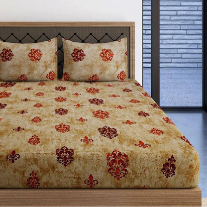 Brown Motifs Modern Print Cotton Satin Bedding Set Double Size