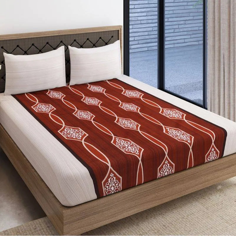 Maroon Motifs Modern Print Cotton Satin Bedding Set Double Size