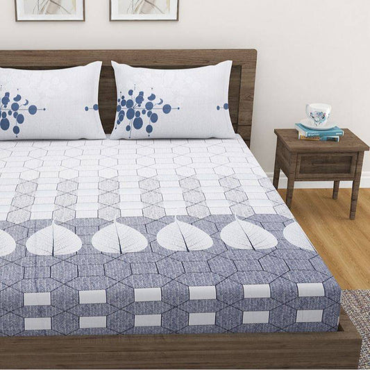 Cotton Satin Grey Floral Modern Print Bedding Set Double Size