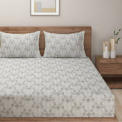 Grey Floral Exclusive Print Cotton Satin Bedding Set Double Size