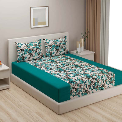 Dark Green Shades of Paradise Cotton Bedding Set | Double Size Default Title